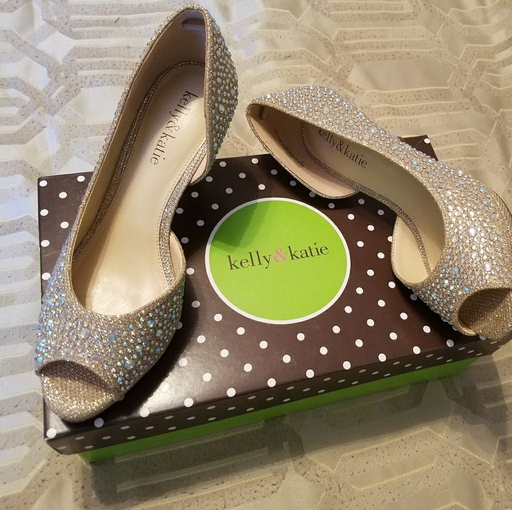 Kelly & Katie Beige Sparkling Peep toe Heels